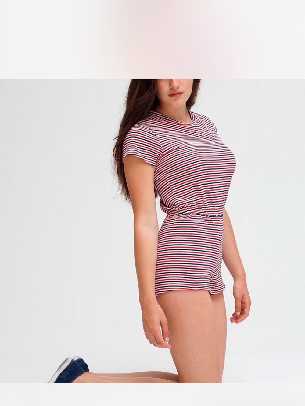 American Apparel Red and White Striped Short Sleeve Swim Romper